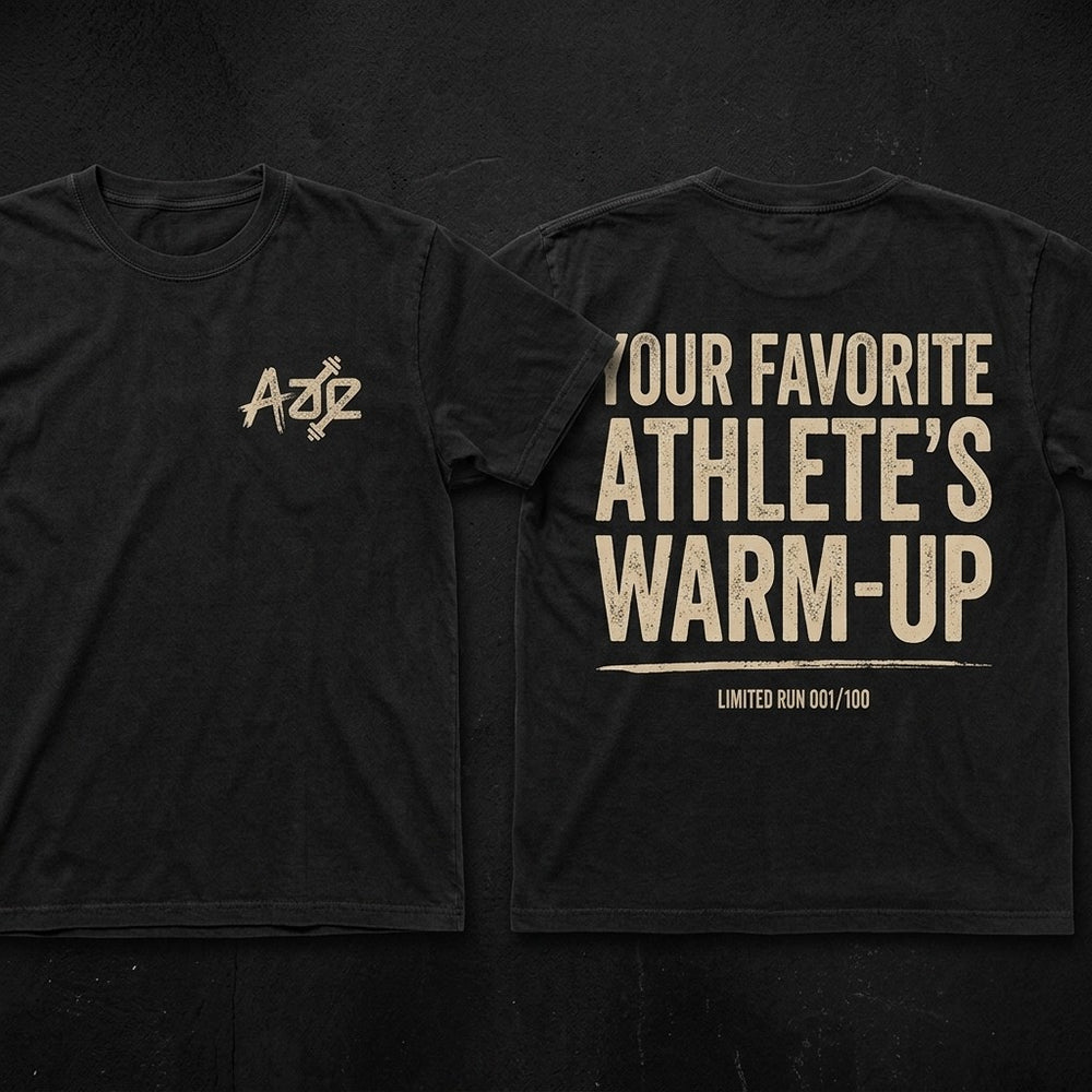 Your Favorite Athlete's Warm-Up tee, front and back