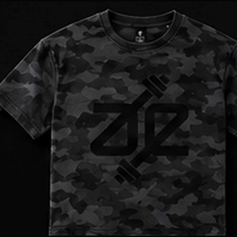 A&E Fitness Camo Logo Tee, Black Camo