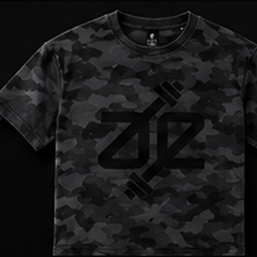 A&E Fitness Camo Logo Tee, Black Camo