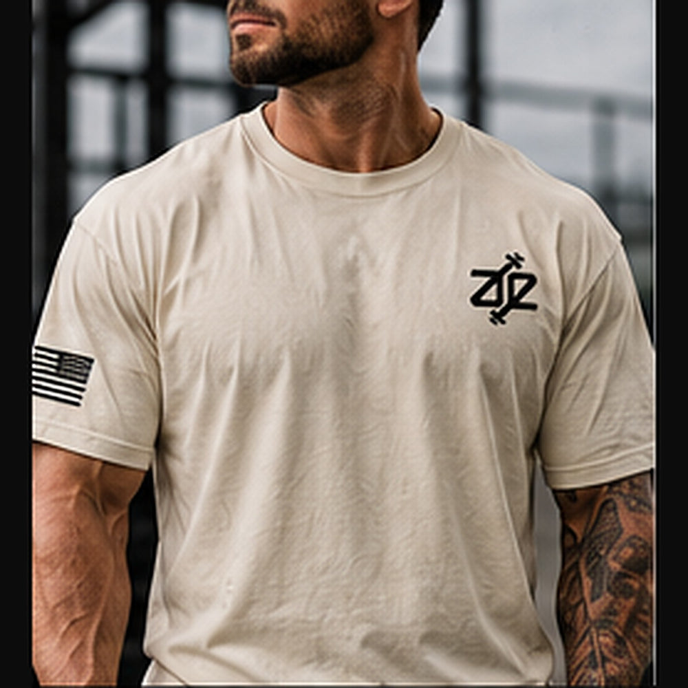 A&E Fitness Flag Sleeve Tee, Sand